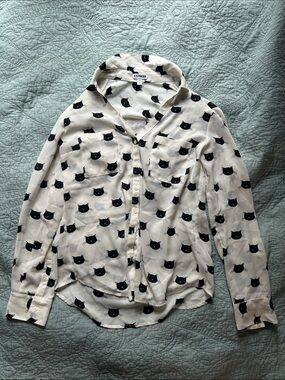 Express Cream Blouse with Black Cat Silhouette Print S